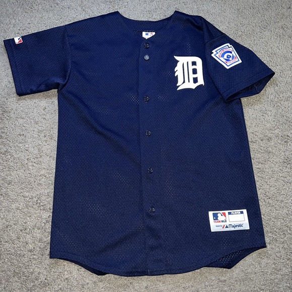 Majestic Tops - Vintage Majestic Detroit Tigers Authentic Mesh Jersey Women XL Navy Blue